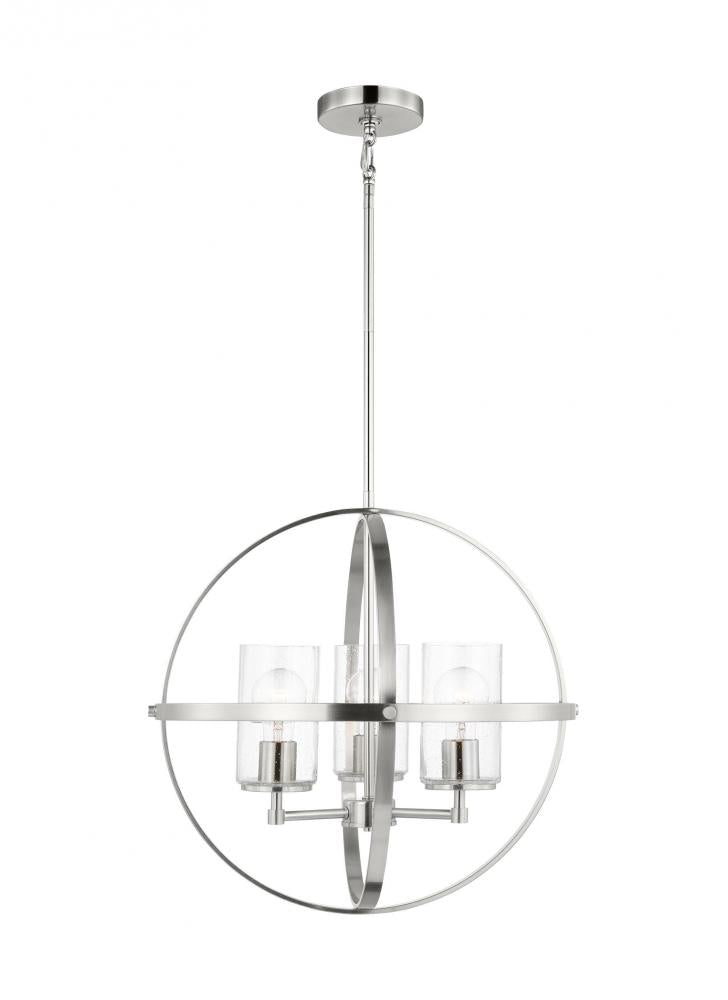 Alturas indoor dimmable 3-light single tier chandelier in brushed nickel with spherical steel frame