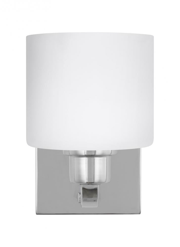 Canfield modern 1-light indoor dimmable bath vanity wall sconce in chrome silver finish with etched