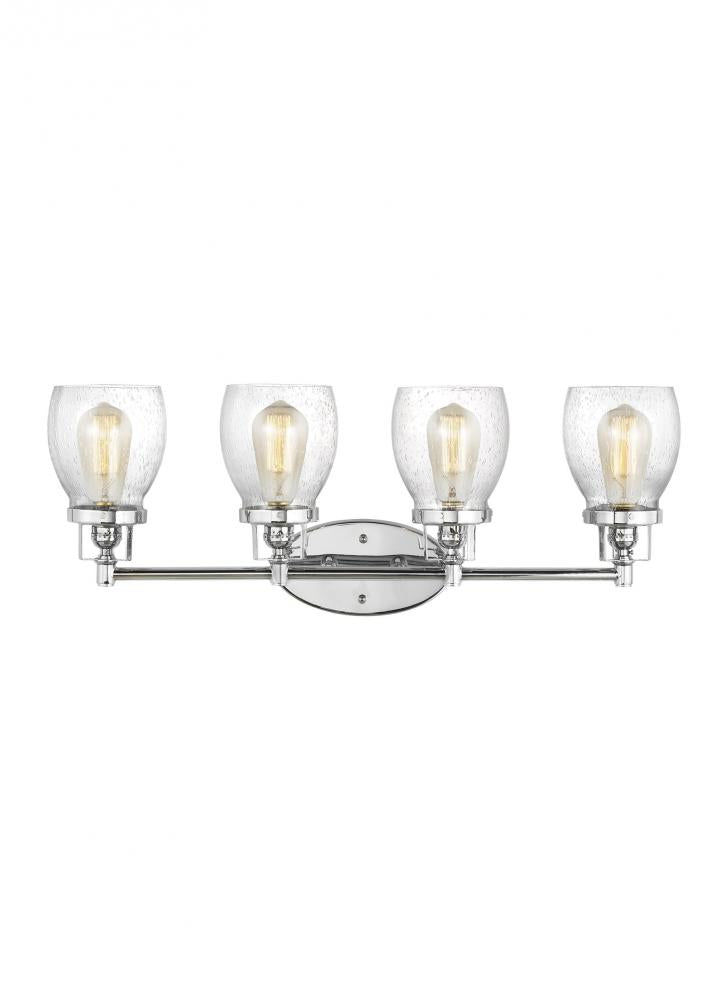 Belton transitional 4-light indoor dimmable bath vanity wall sconce in chrome silver finish with cle