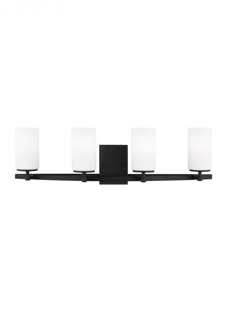 Alturas indoor dimmable 4-light wall bath sconce chandelier in a midnight black finish and etched wh