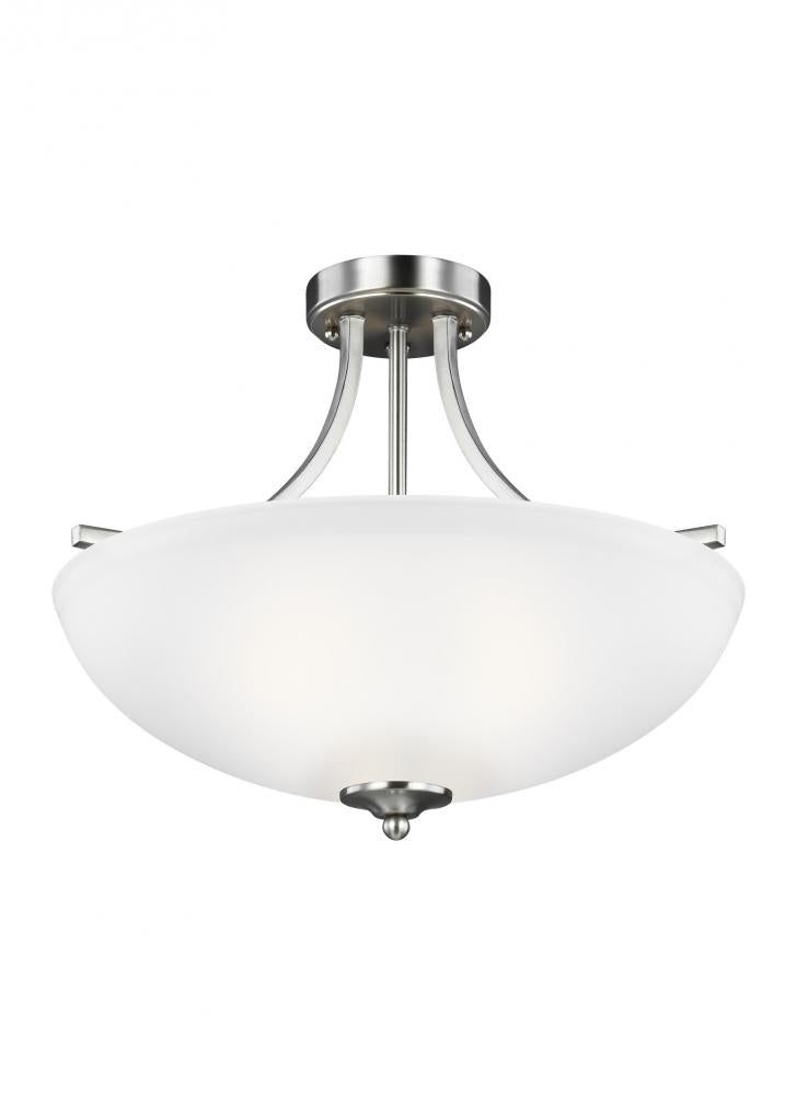 Geary transitional 3-light indoor dimmable ceiling flush mount fixture in brushed nickel silver fini