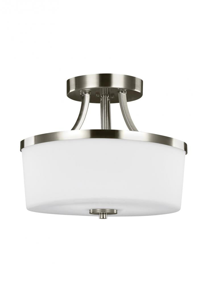 Hettinger transitional 2-light LED indoor dimmable ceiling flush mount in brushed nickel silver fini