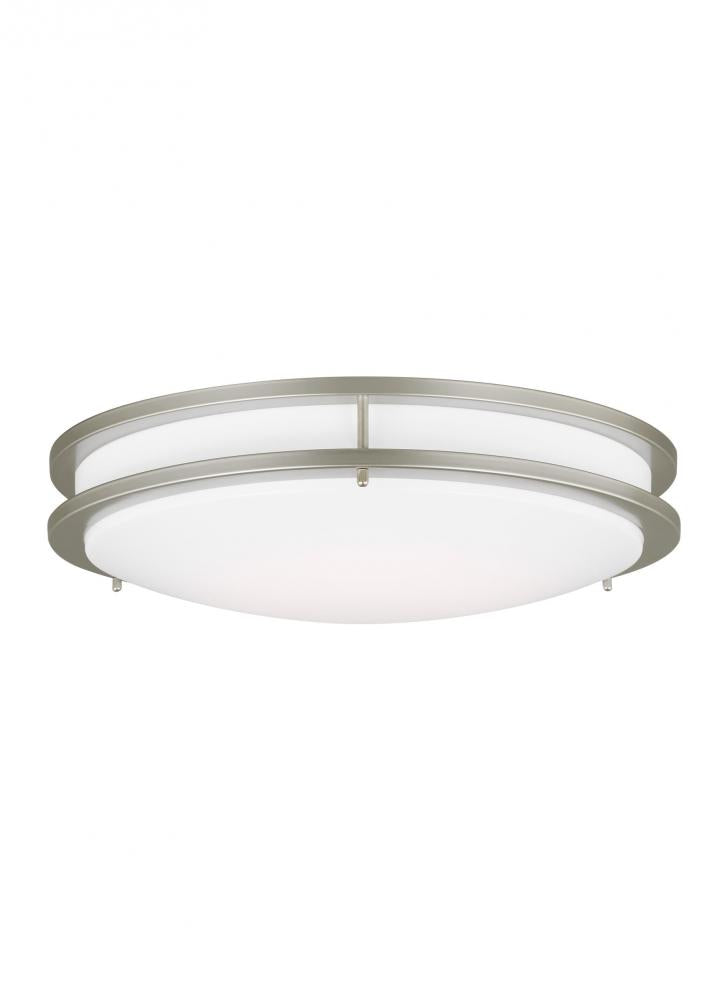Mahone traditional dimmable indoor large LED one-light flush mount ceiling fixture in a painted brus