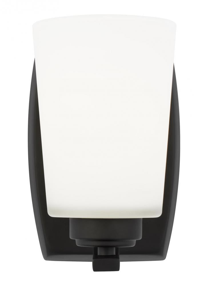 Franport transitional 1-light indoor dimmable bath vanity wall sconce in midnight black finish with