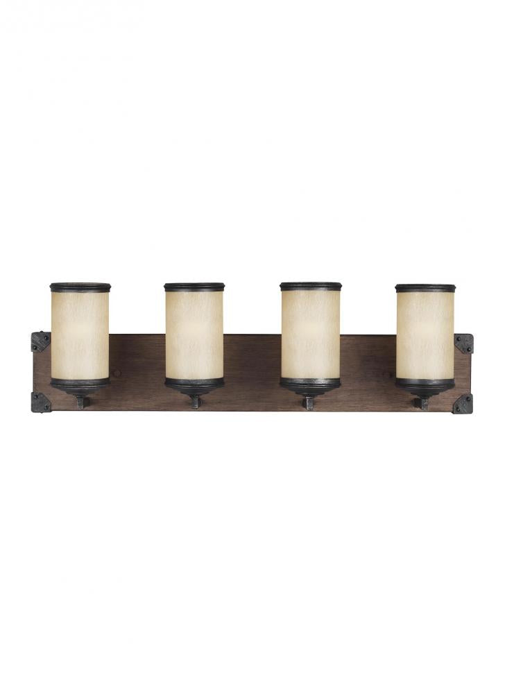 Dunning contemporary 4-light indoor dimmable bath vanity wall sconce in stardust finish with creme p