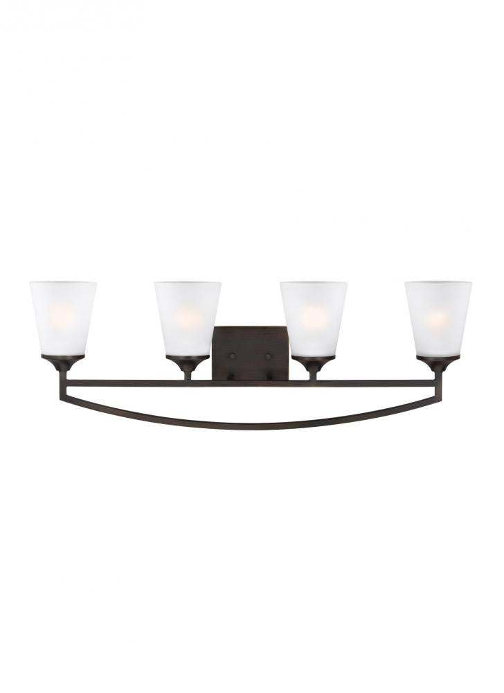 Hanford traditional 4-light indoor dimmable bath vanity wall sconce in bronze finish with satin etch