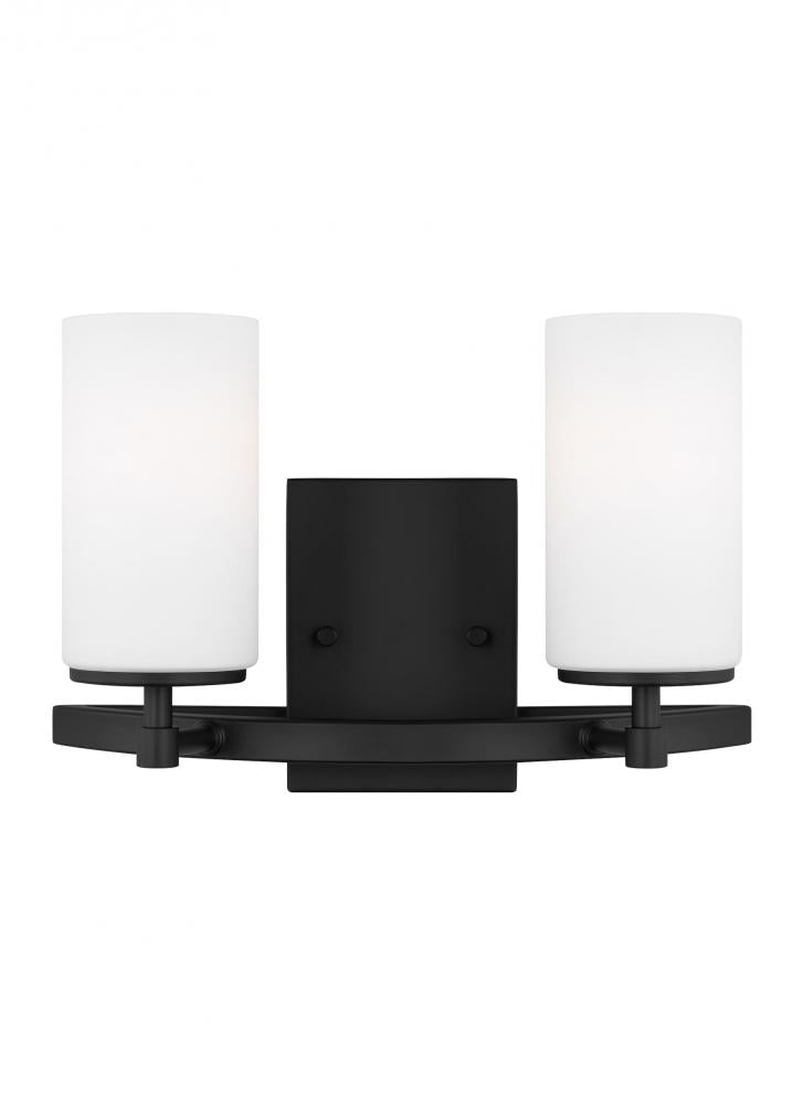 Alturas indoor dimmable 2-light wall bath vanity in a midnight black finish and etched white glass s