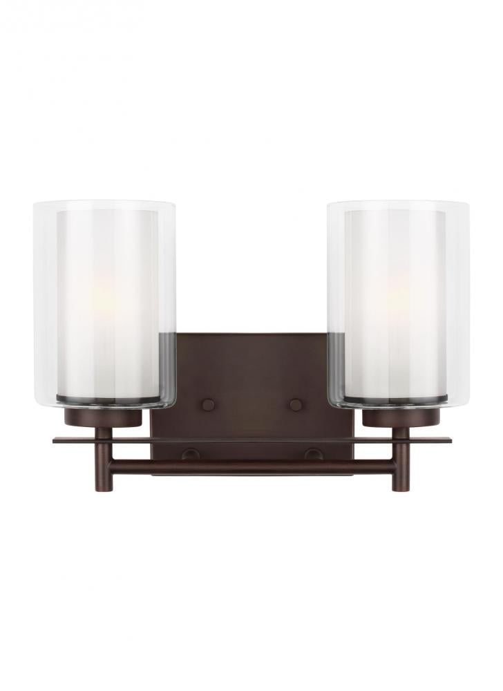 Elmwood Park traditional 2-light indoor dimmable bath vanity wall sconce in bronze finish with satin