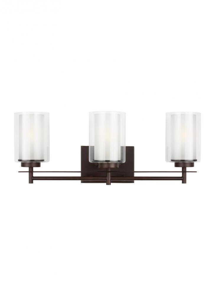 Elmwood Park traditional 3-light indoor dimmable bath vanity wall sconce in bronze finish with satin