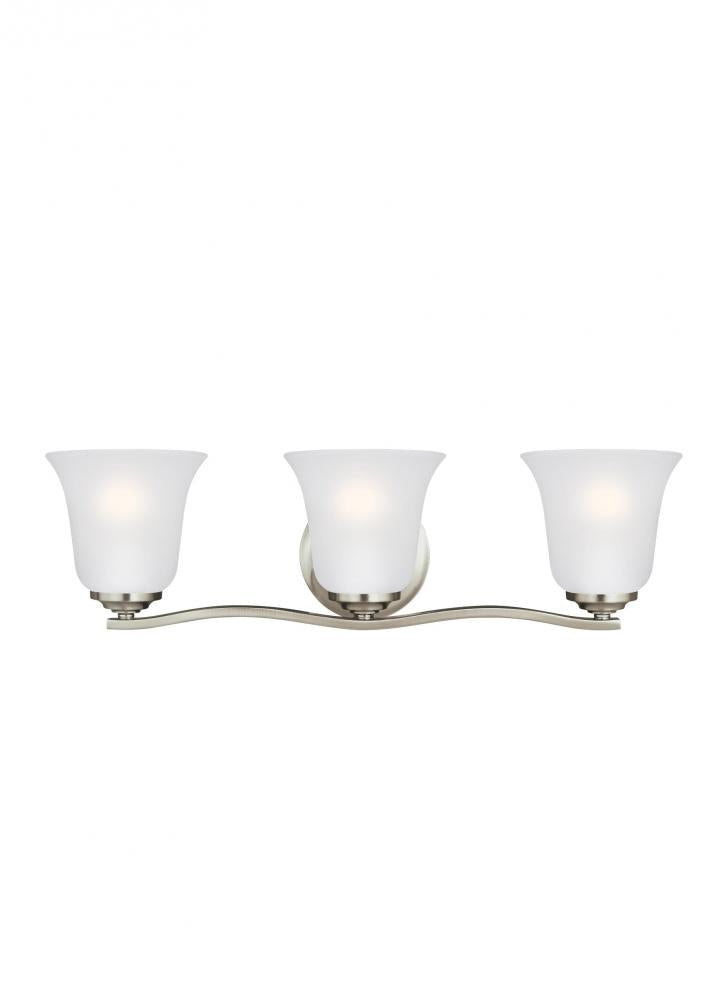 Emmons traditional 3-light indoor dimmable bath vanity wall sconce in brushed nickel silver finish w