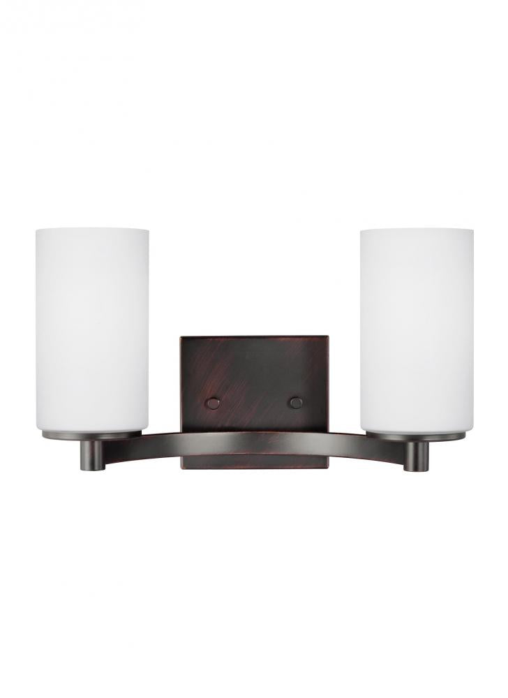 Hettinger transitional 2-light indoor dimmable bath vanity wall sconce in bronze finish with etched