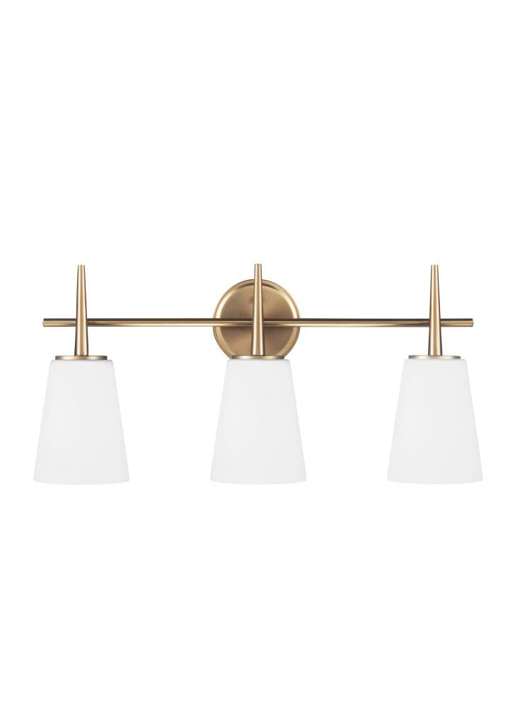 Driscoll contemporary 3-light indoor dimmable bath vanity wall sconce in satin brass gold finish wit
