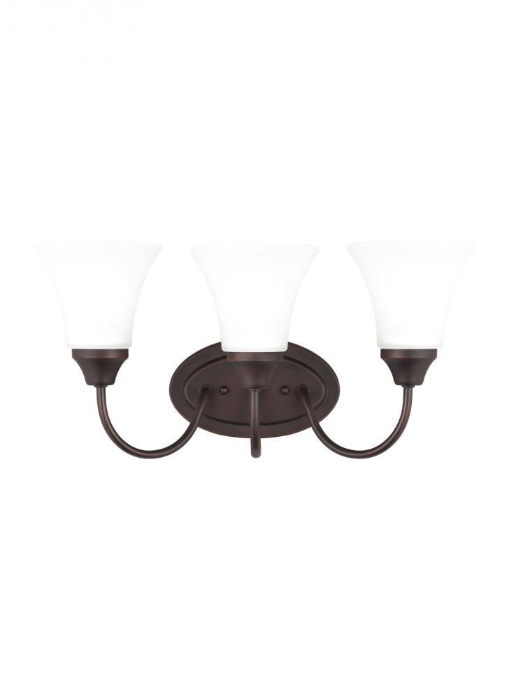 Holman traditional 3-light indoor dimmable bath vanity wall sconce in bronze finish with satin etche