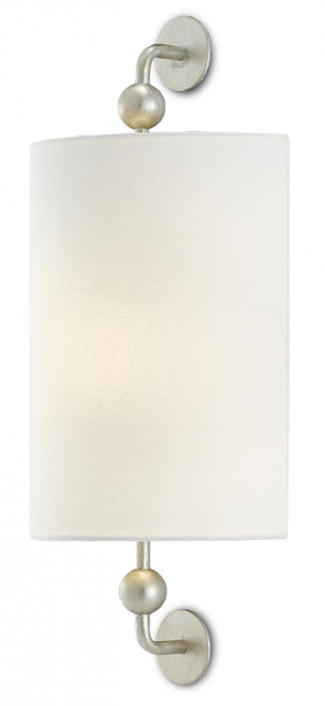 Tavey Silver Wall Sconce, White Shade
