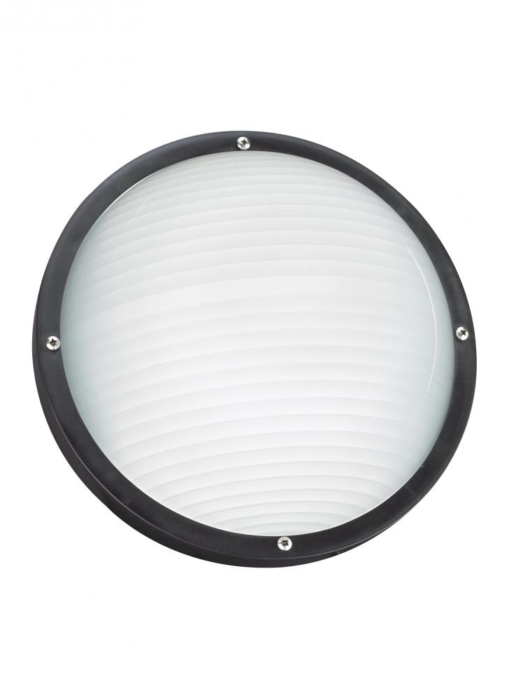 Bayside traditional 1-light outdoor exterior wall or ceiling mount in black finish with frosted whit