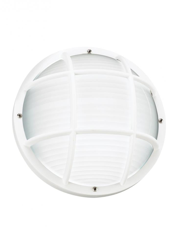 Bayside traditional 1-light LED outdoor exterior wall or ceiling mount in white finish with polycarb
